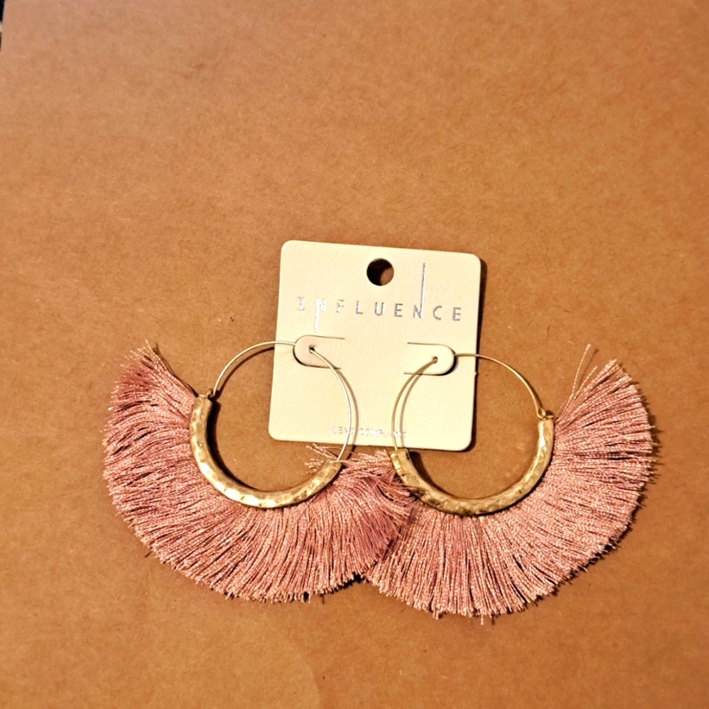 Pink tassle Hoop earrings